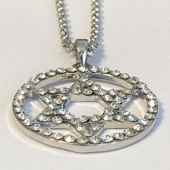 Star of David Necklace Crystal Rhodium Plated 17-19" Sparkly Jewish Zion Jewelry - Picture 6 of 10